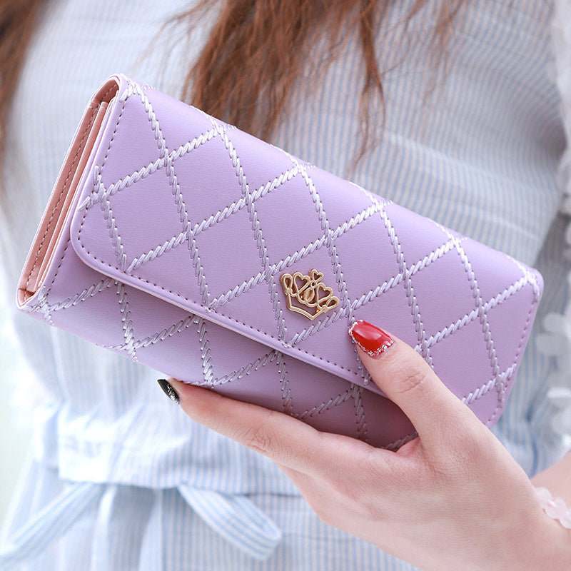 New popular women's wallet, long multi-functional rhombic crown embroi ...