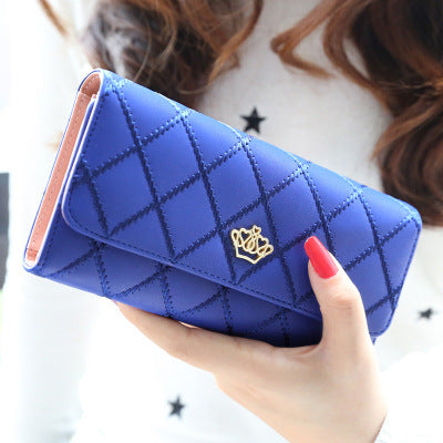 New popular women's wallet, long multi-functional rhombic crown embroidered tri-fold wallet, women's large-capacity mobile phone bag