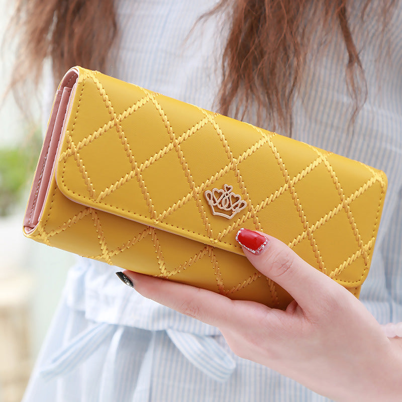 New popular women's wallet, long multi-functional rhombic crown embroi ...