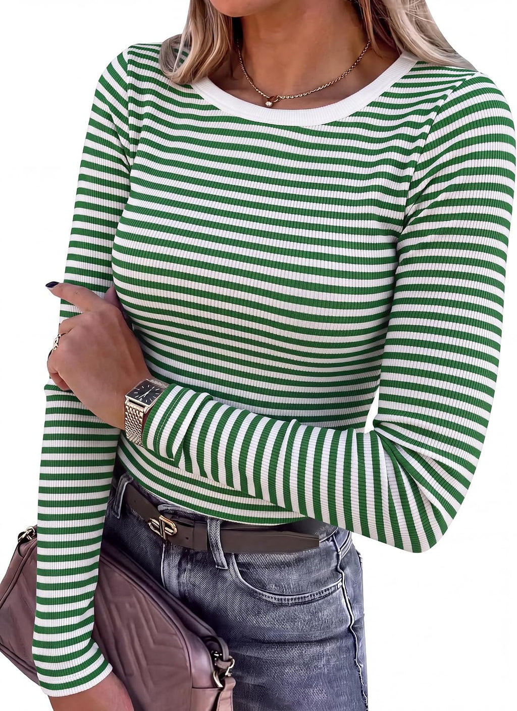 Women Long Sleeve Shirts Ribbed Fitted Tops