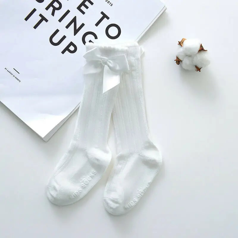 New Toddlers Summer Clothing Girls Big Bow Knee High Long Soft Cotton Lace Socks Baby Girl Bowknot Cotton Socks Kids