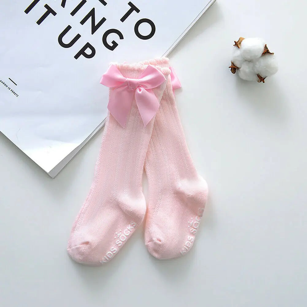 New Toddlers Summer Clothing Girls Big Bow Knee High Long Soft Cotton Lace Socks Baby Girl Bowknot Cotton Socks Kids
