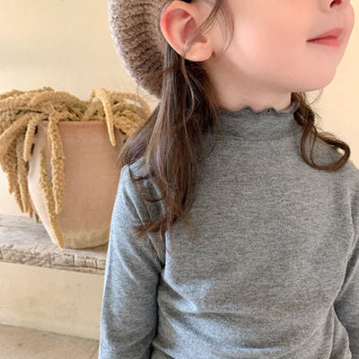 Girls' base shirts, baby high-necked velvet children's autumn and winter wear Korean foreign long-sleeved T-shirts for small and medium-sized children's babies