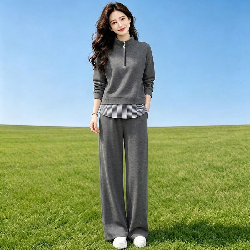 New Fashionable High-Quality Casual Half-Zip Stand Collar Skirt Sports Set for Women, 2026 Spring/Autumn Fashion Wide