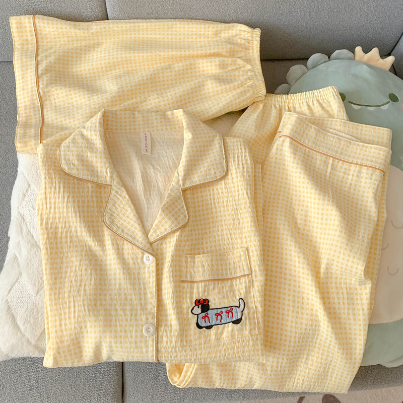 2025 New HelloKitty Cotton Gauze Pajamas Women's Summer Short Sleeve Long Pants Three-Piece Loungewear