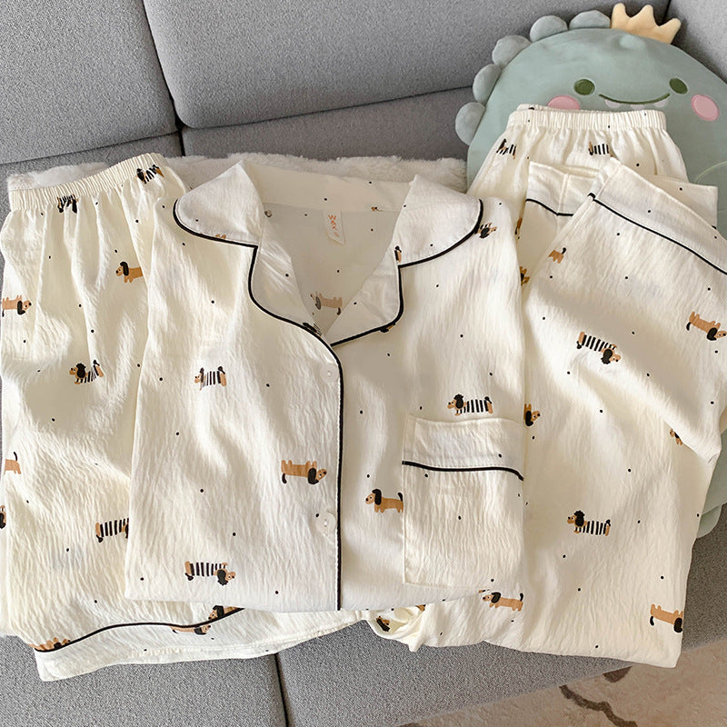 2025 New HelloKitty Cotton Gauze Pajamas Women's Summer Short Sleeve Long Pants Three-Piece Loungewear