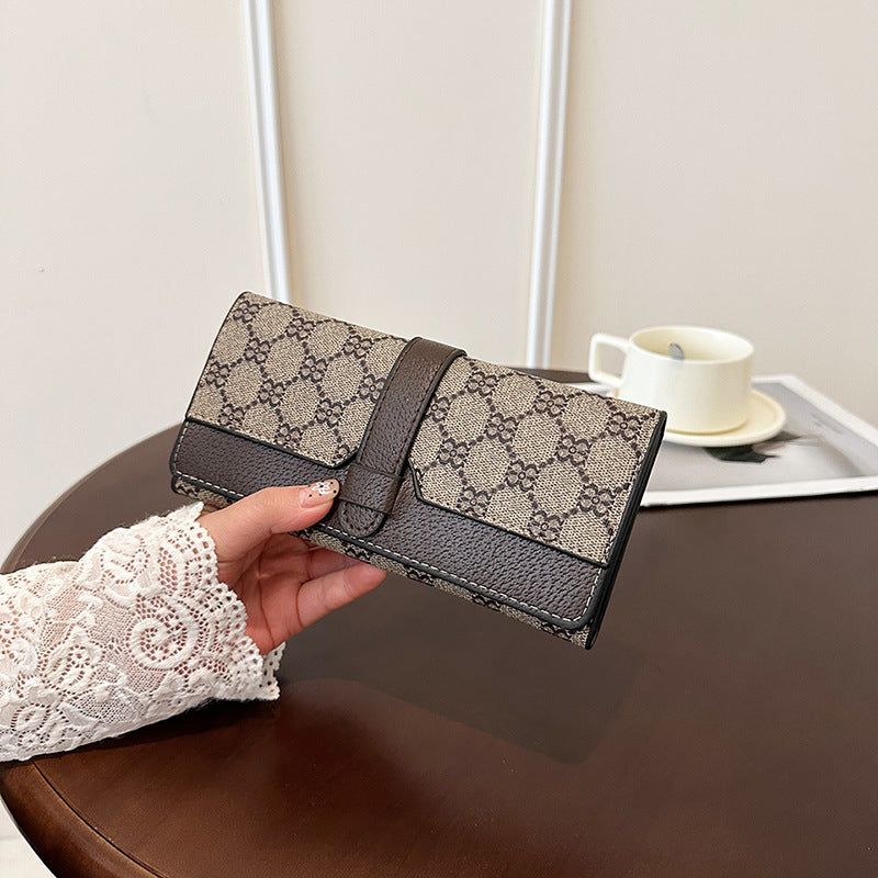 Cross-border exclusive women's long tri-fold wallet, minimalist print, classic European and American style short money holder, multiple card slots