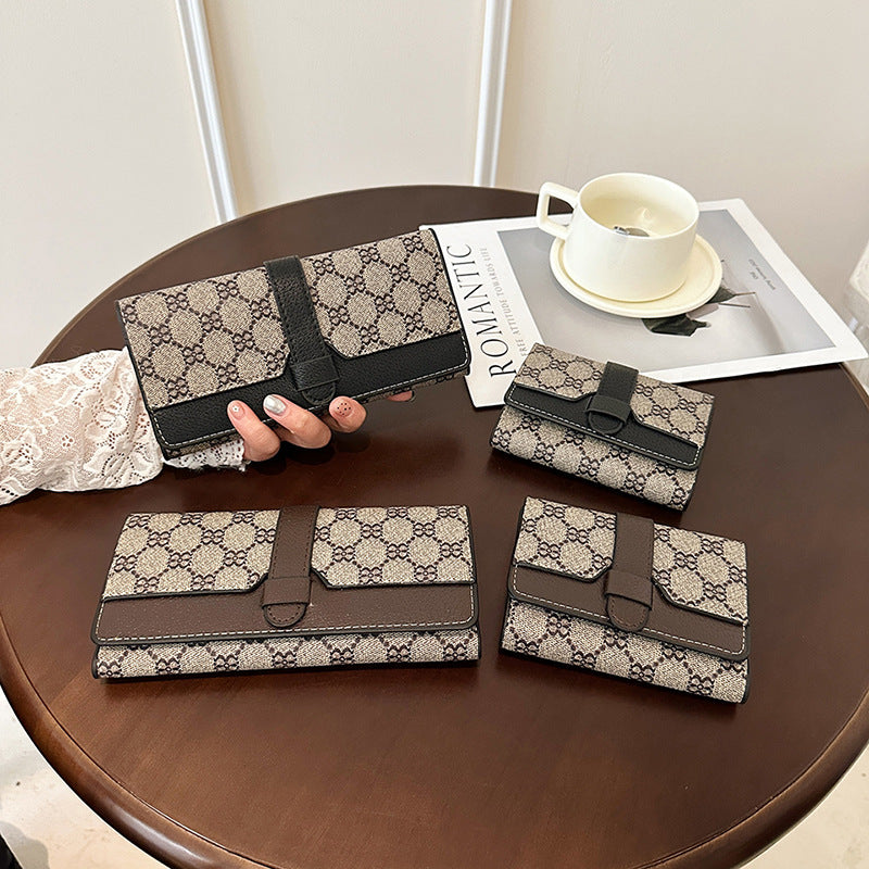 Cross-border exclusive women's long tri-fold wallet, minimalist print, classic European and American style short money holder, multiple card slots