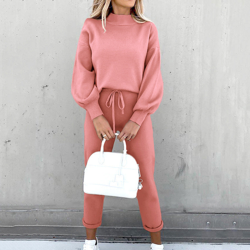Fall/Winter 2023 Women's Sweatshirt Set Amazon AliExpress High-neck Casual Solid Color Pants Two-Piece Set