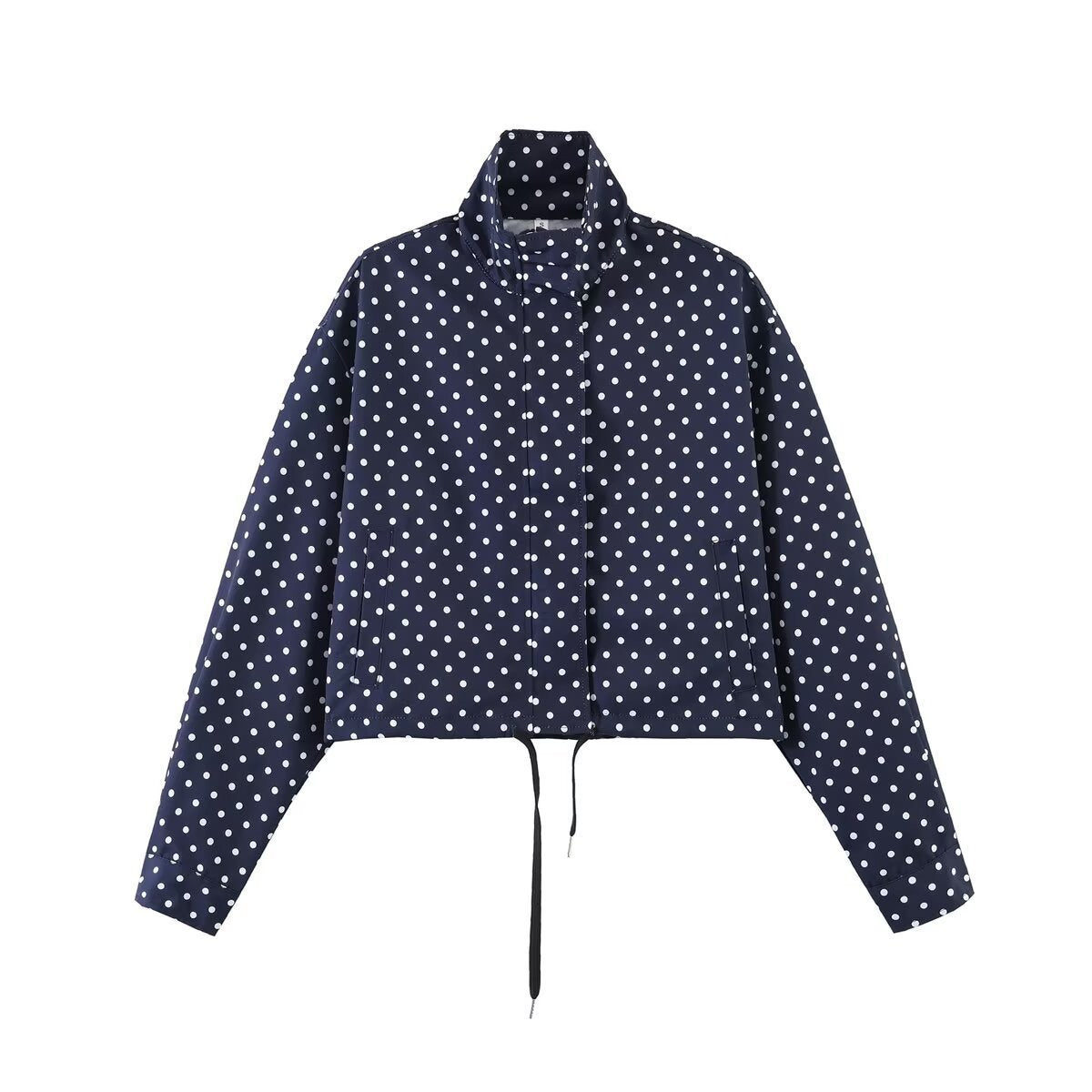 Cross-border foreign trade new European and American style stand-collar women's polka dot seerserian pilot jacket elegant drawstring jacket for women