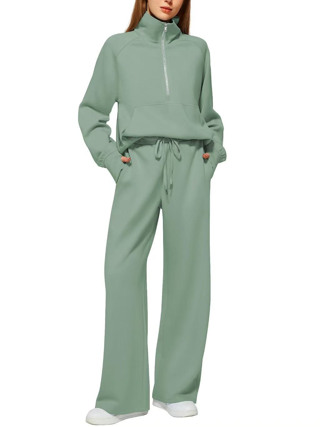2026 Spring and Autumn New Women's Amazon European and American Casual Two-Piece Stand Collar Zipper Sports Leisure Sweatshirt Set