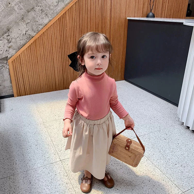Girls' base shirts, baby high-necked velvet children's autumn and winter wear Korean foreign long-sleeved T-shirts for small and medium-sized children's babies