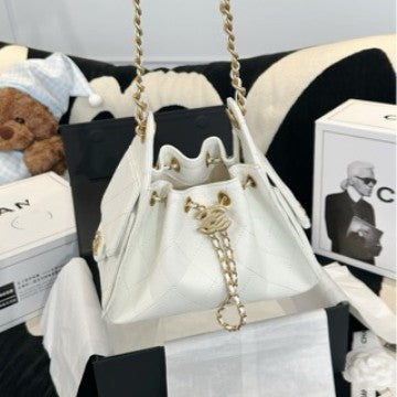 Cross-border fragrant milk cowhide caviar 25bag mini diamond pattern underarm chain drawstring bucket single-shoulder women's bag