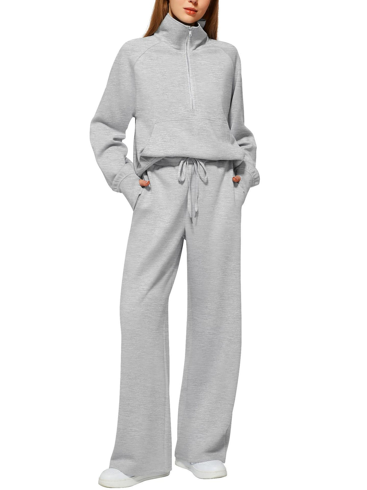 2026 Spring and Autumn New Women's Amazon European and American Casual Two-Piece Stand Collar Zipper Sports Leisure Sweatshirt Set