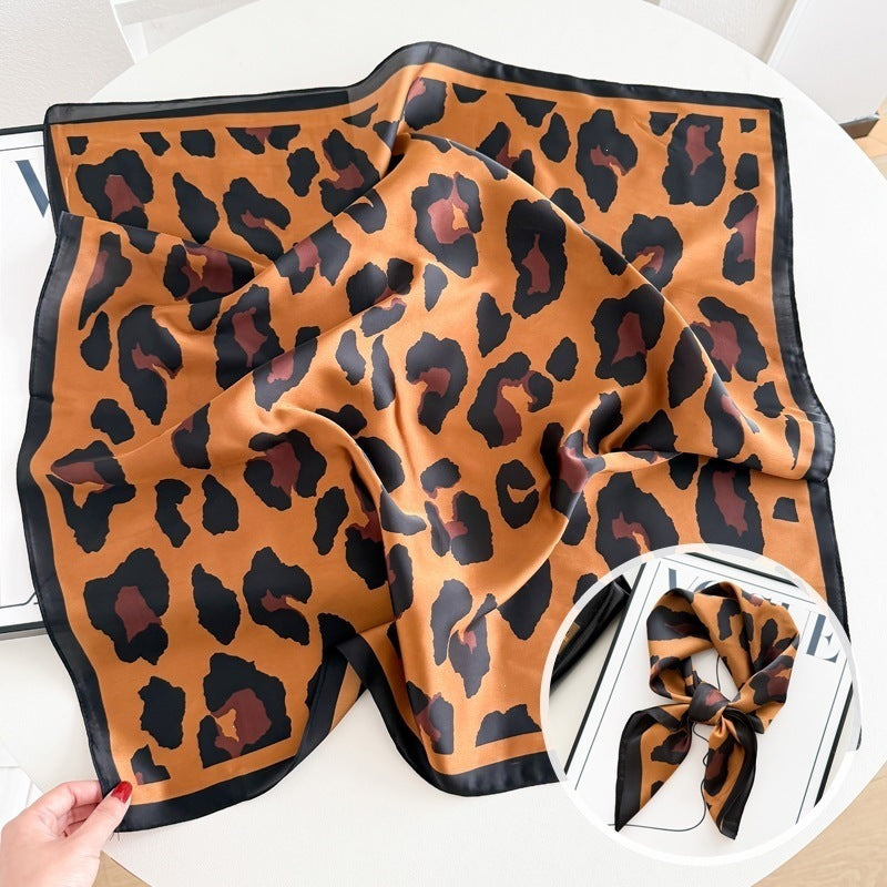 Small square scarf, Chinese style camellia spring and autumn silk scarf for women, Korean style versatile elegant imitation silk scarf, neckscarf tie, bag, and hair tie