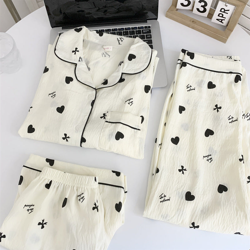 2025 New HelloKitty Cotton Gauze Pajamas Women's Summer Short Sleeve Long Pants Three-Piece Loungewear