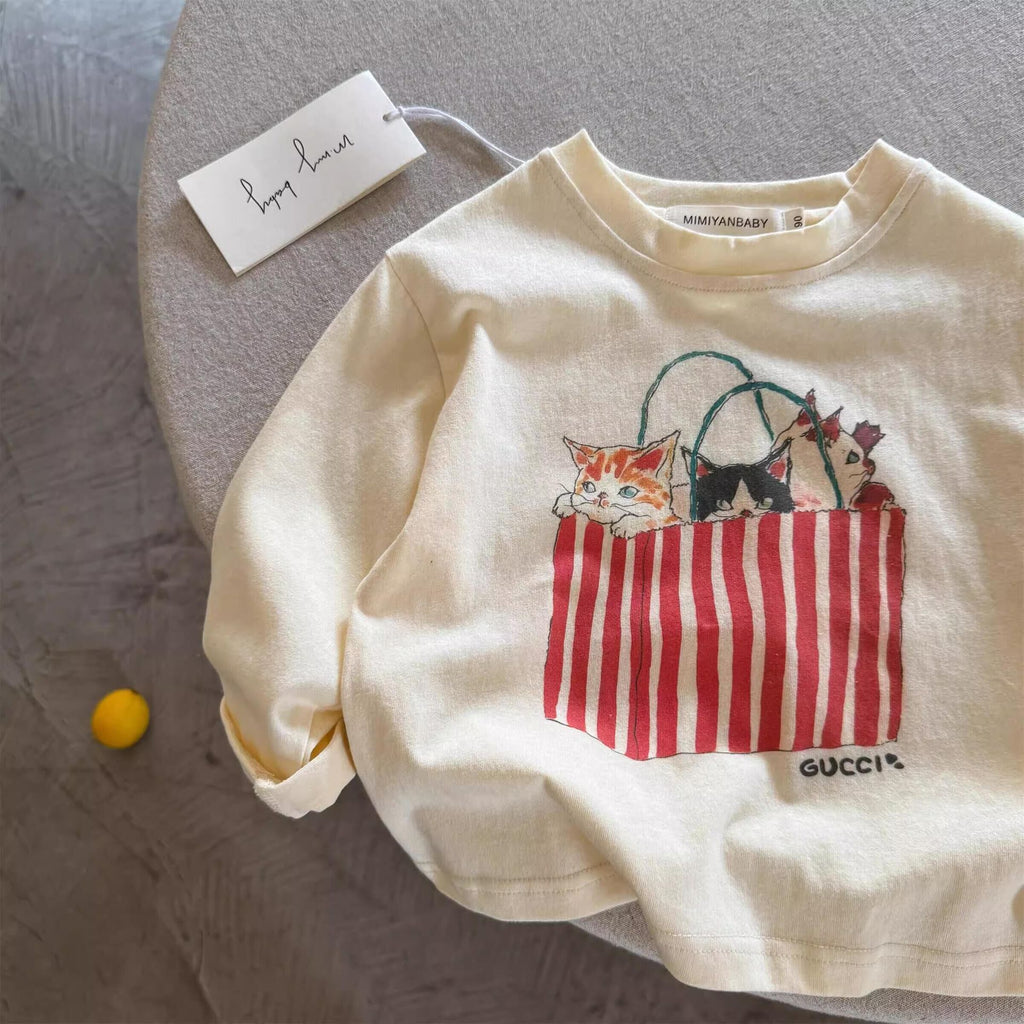 Tongxingyuan children's cartoon T-shirt, spring/autumn new boys' tops, baby long-sleeve trendy girls' base shirt, pure cotton T-shirt
