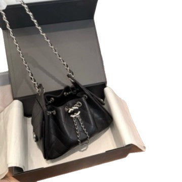 Cross-border fragrant milk cowhide caviar 25bag mini diamond pattern underarm chain drawstring bucket single-shoulder women's bag