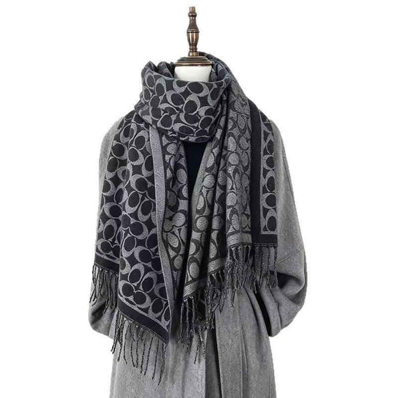 Best-selling cashmere double-sided scarf for women, winter high-end warm fringe shawl, versatile Korean fashion neck warmer