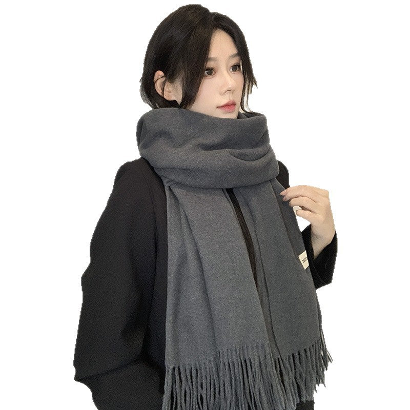 Gray high-end scarf women's autumn and winter new solid color versatile imitation cashmere shawl dual-purpose warm scarf thick men