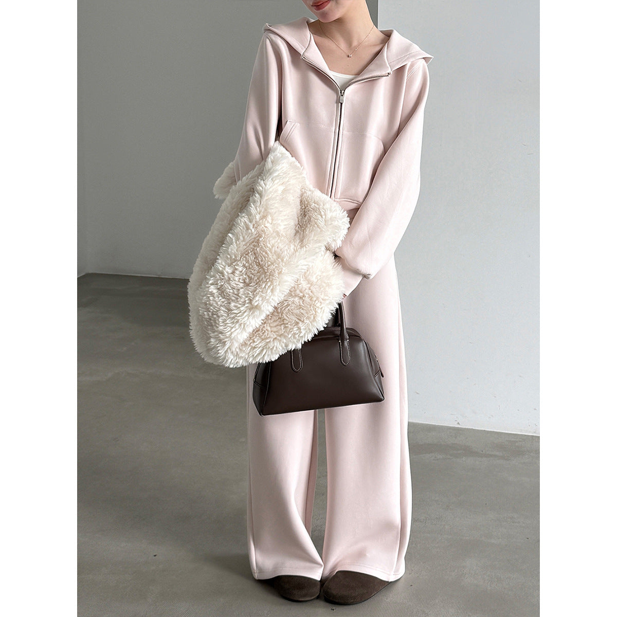Luxi Lazy Hooded Sweatshirt Jacket Wide-Leg Long Pants Women's Autumn/Winter Commuting Slimming Sports Casual Set 21129