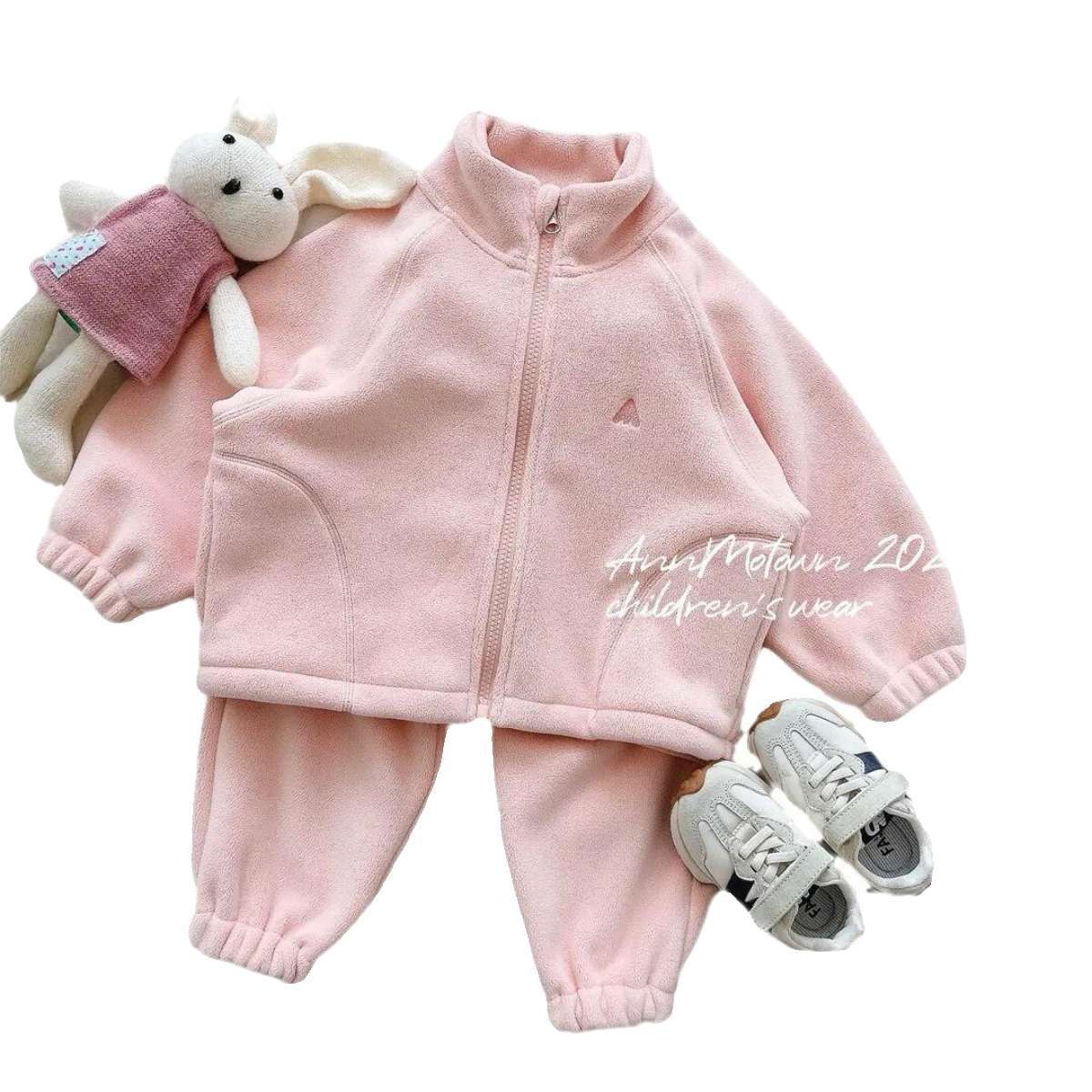 Sweet Xiaosi children's and girls' set, autumn/winter 2026 new little girl fleece jacket, children's fleece-lined warmth