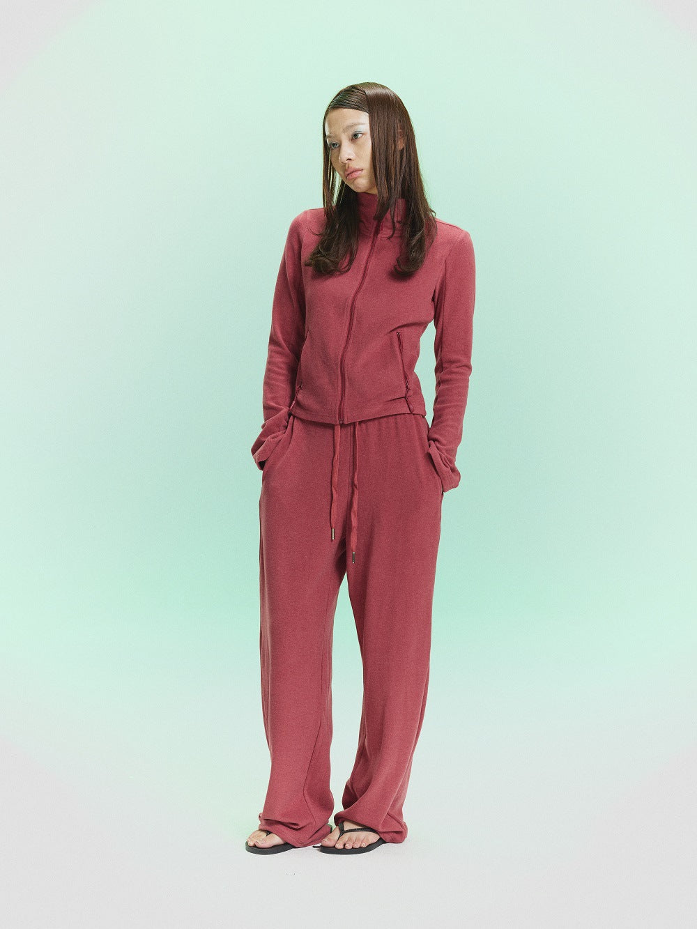 pokiovo high-end outfit, stand collar, slim fit women's jacket, floor-length pants, autumn casual sweatshirt, two-piece sweatpants
