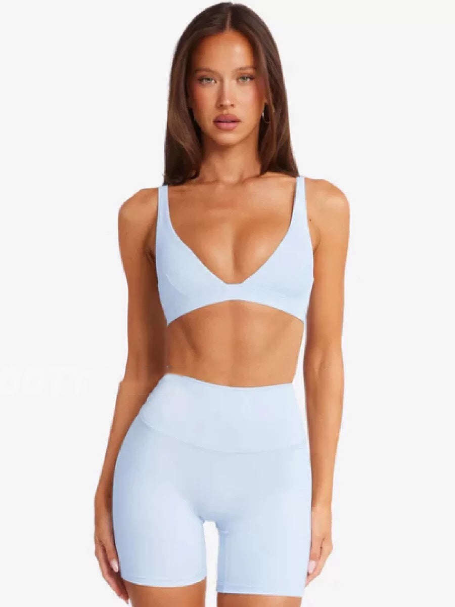 Women's yoga V-neck bra women's shockproof gathering bra high elasticity quick dry buttocks lifting sports fitness pants
