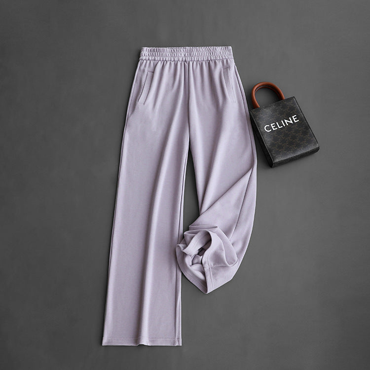 Comfortable fried with wool mulberry silk soft glutinous hood stand-up collar zipper jacket straight trouser set women's autumn 093