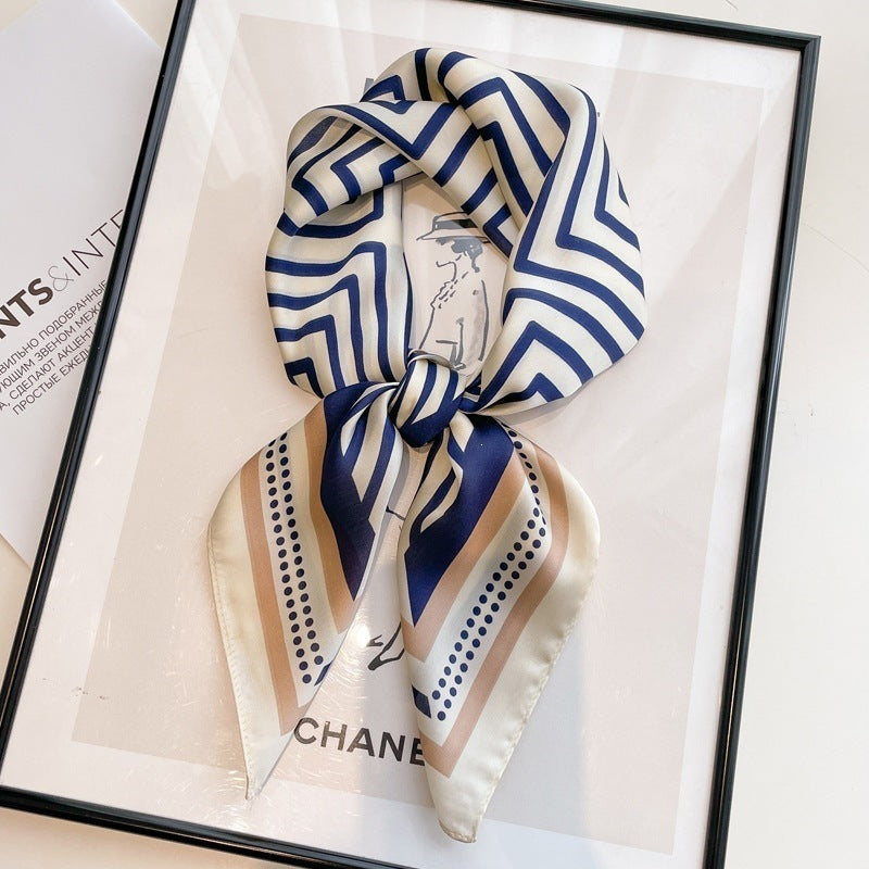 Small square scarf, Chinese style camellia spring and autumn silk scarf for women, Korean style versatile elegant imitation silk scarf, neckscarf tie, bag, and hair tie
