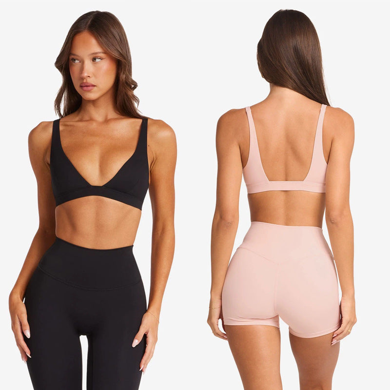 Foreign trade cross-border European and American yoga V-neck bra women's shockproof gathering bra high elasticity quick dry buttocks lifting sports fitness pants