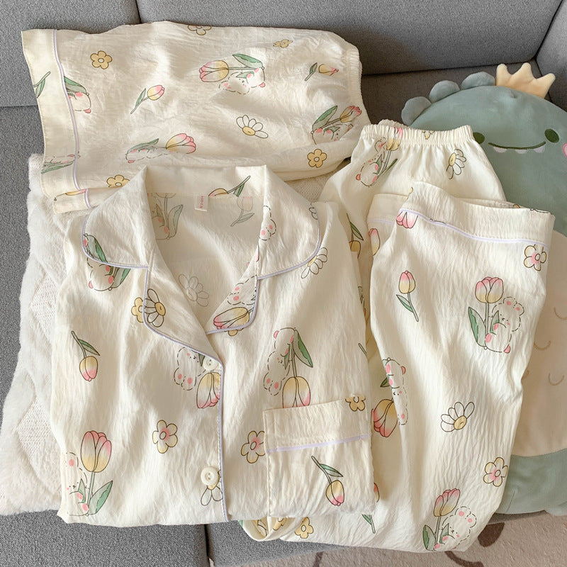 2025 New HelloKitty Cotton Gauze Pajamas Women's Summer Short Sleeve Long Pants Three-Piece Loungewear