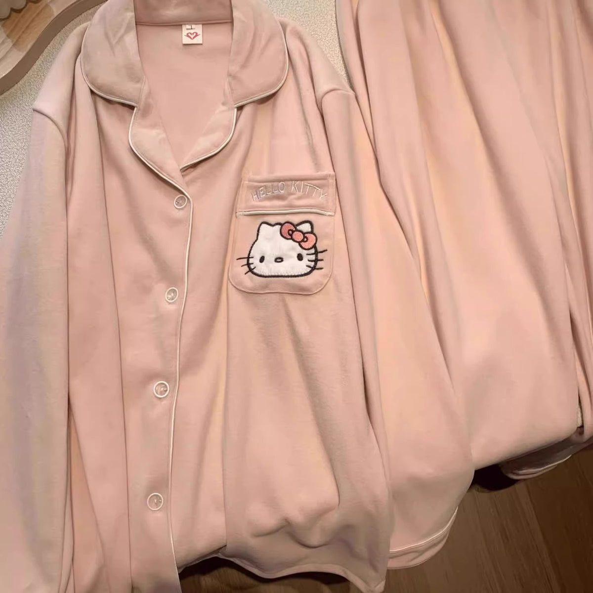 HelloKitty Velvet Pajamas Women's Autumn and Winter Coral Velvet Thickened Long Sleeve Spring and Autumn Loungewear Set