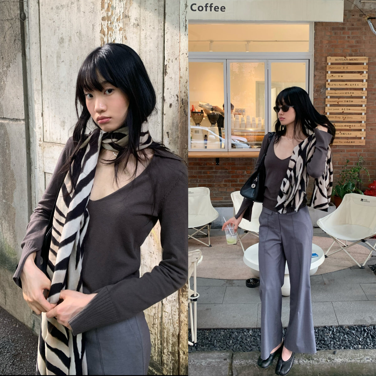 Carbon Water Retro Premium Zebra Pattern Scarf for Women, Autumn/Winter Warm Versatile Neck Warmer and Shawl, Dual-use
