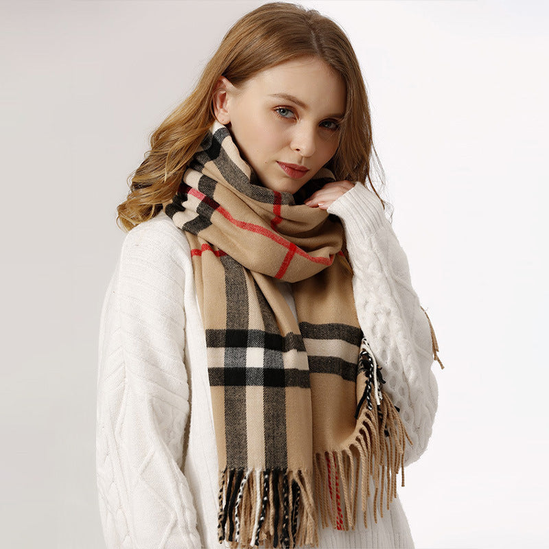 Autumn and winter Baba plaid scarf, women's winter high-end, versatile warm scarf, Korean plaid cross-border explosive shawl
