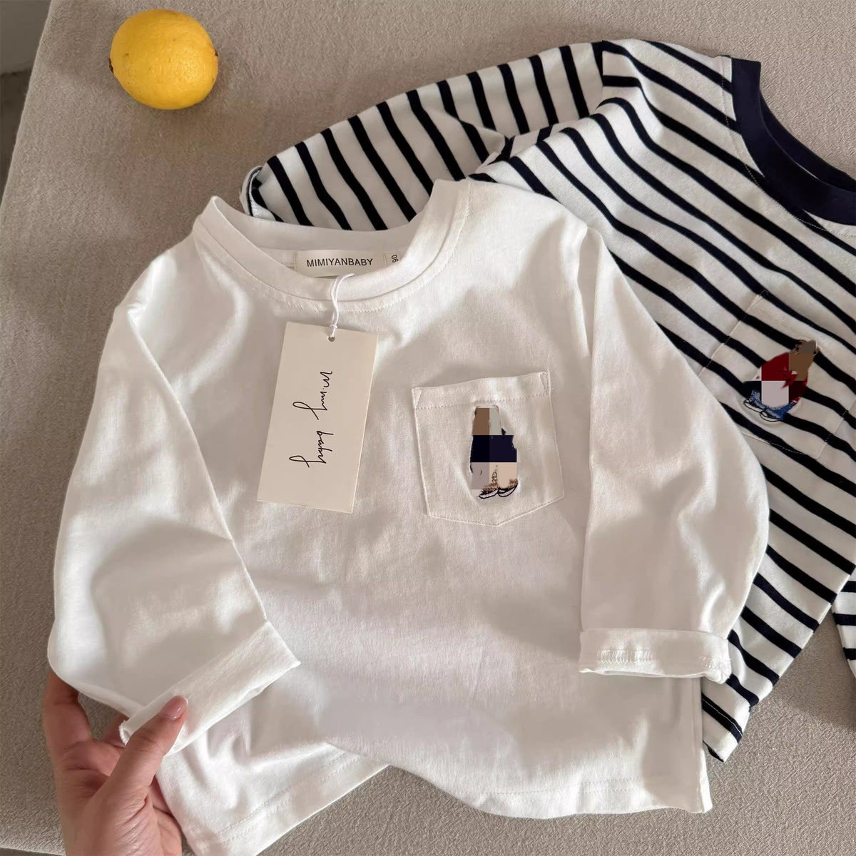 Children's long-sleeve T-shirt 2026 autumn boys' Japanese bear base shirt, baby kids' striped inner layered kids' T-shirt