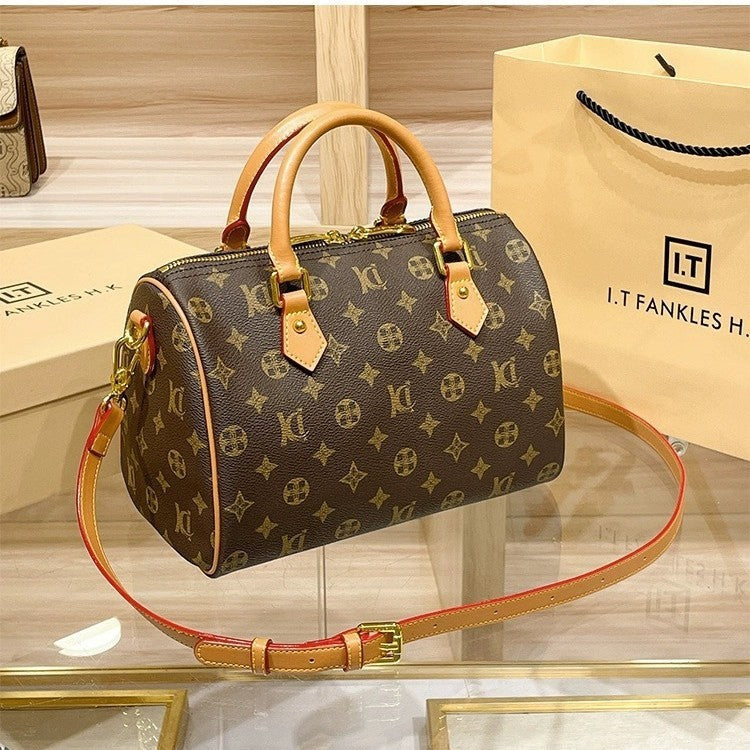 Physical item with label: L pillow bag chip new Speedy genuine leather V Boston fashion crossbody hand-held printed bag