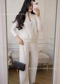 Knitted Two-Piece Outfit: Cross-border braided zipper cardigan + pants two-piece set for women