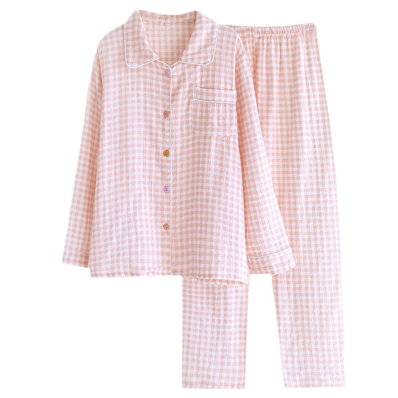 Bubble cotton pajamas, spring and autumn long women's long-sleeve floral thin lapel loungewear set, summer pure cotton pajamas
