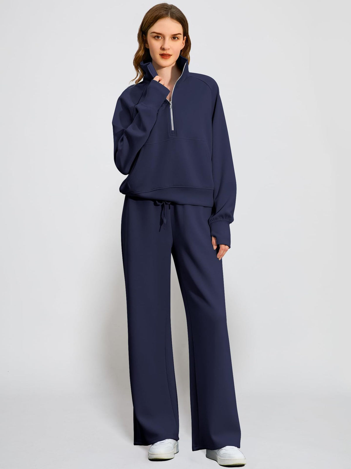 2026 Spring and Autumn New Women's Amazon European and American Casual Two-Piece Stand Collar Zipper Sports Leisure Sweatshirt Set