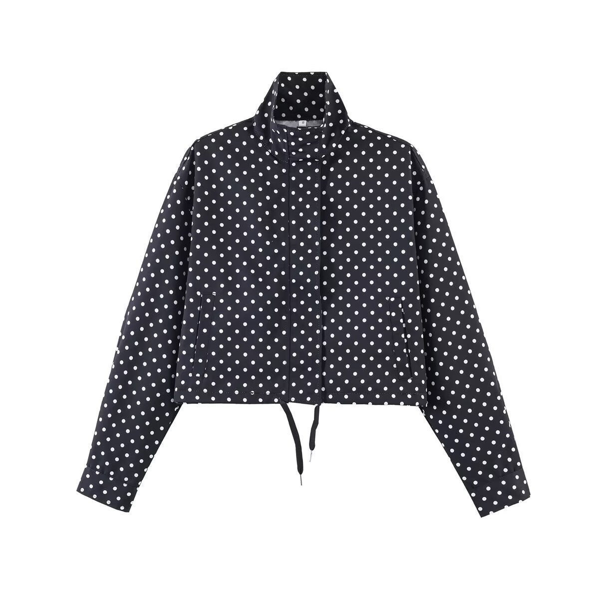 Cross-border foreign trade new European and American style stand-collar women's polka dot seerserian pilot jacket elegant drawstring jacket for women