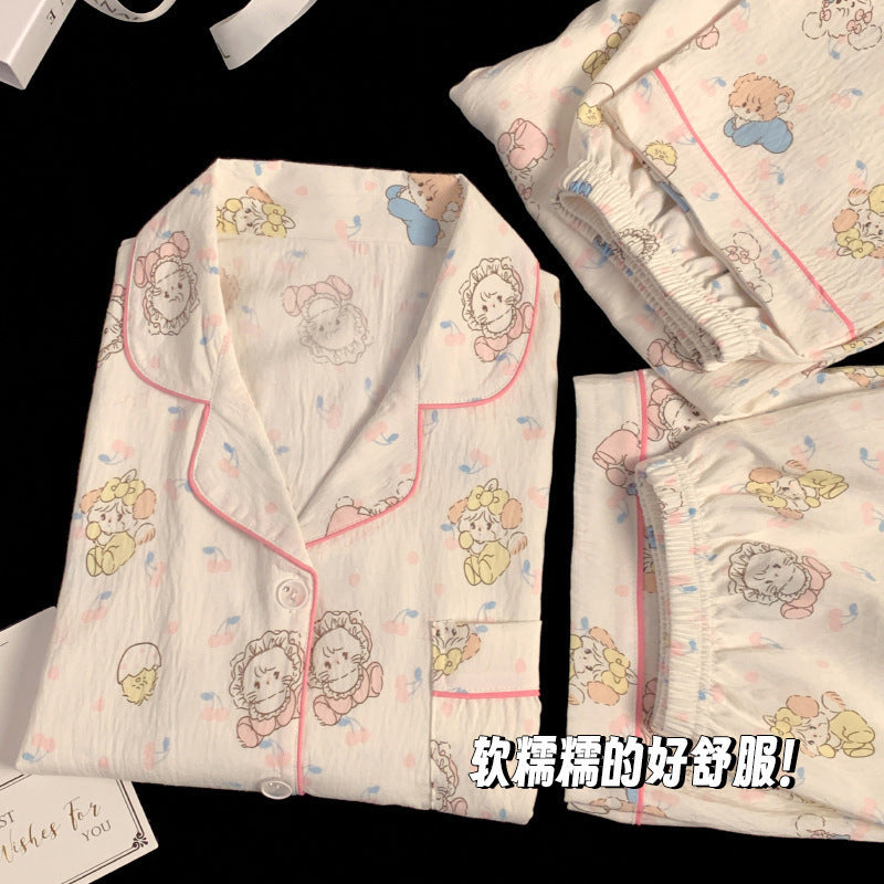 2025 New HelloKitty Cotton Gauze Pajamas Women's Summer Short Sleeve Long Pants Three-Piece Loungewear