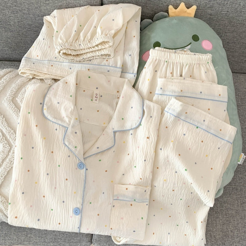 2025 New HelloKitty Cotton Gauze Pajamas Women's Summer Short Sleeve Long Pants Three-Piece Loungewear