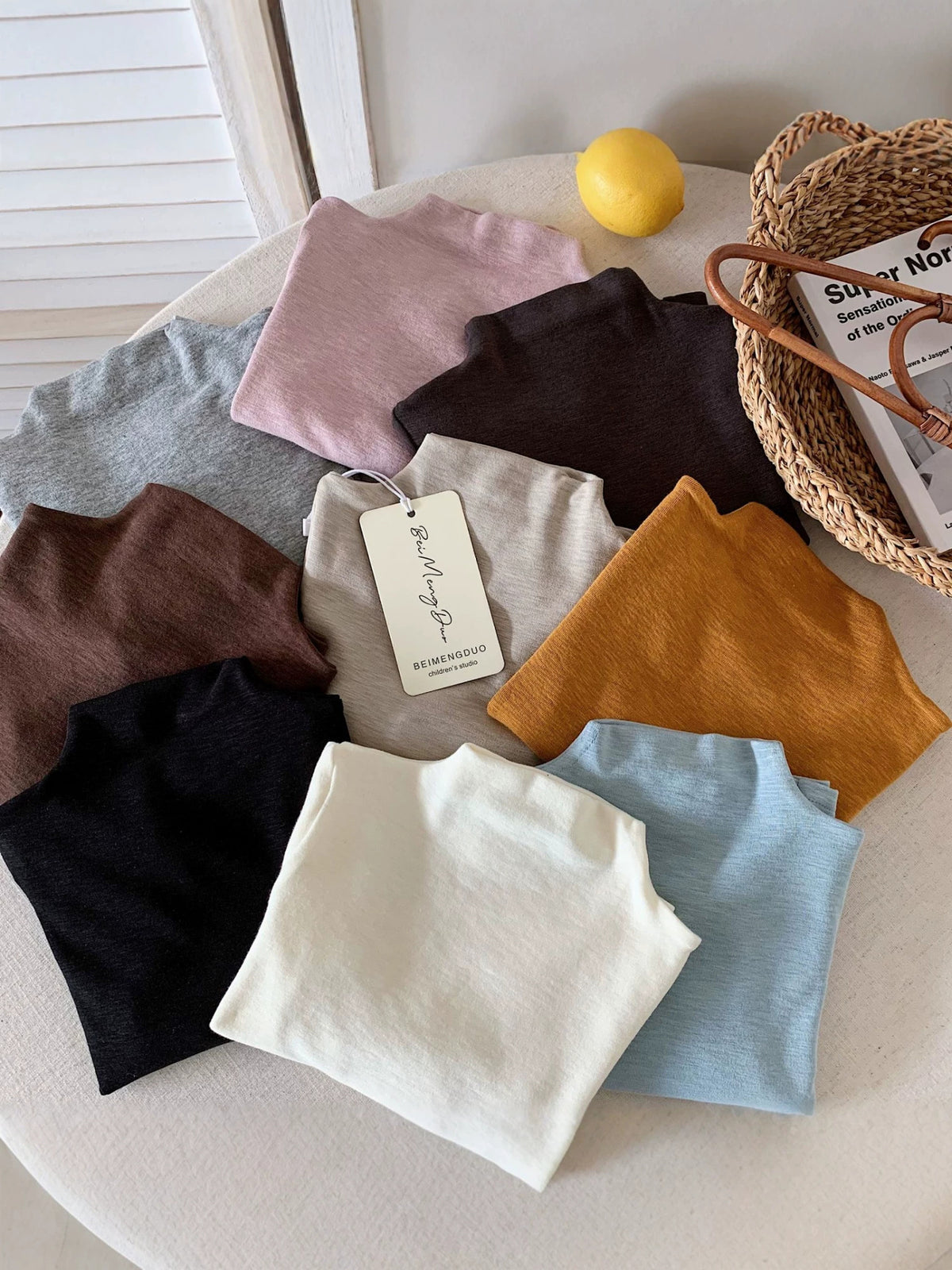 2026 Autumn New Korean-style Children's Multi-Color Off-Shoulder Base Shirt Stretch Skin-Friendly Solid Color Top for Boys and Girls