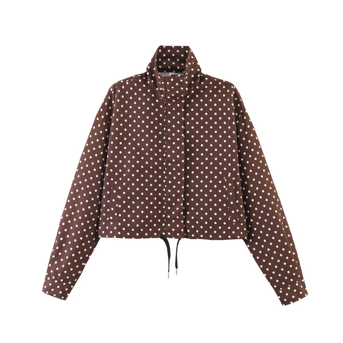 Cross-border foreign trade new European and American style stand-collar women's polka dot seerserian pilot jacket elegant drawstring jacket for women