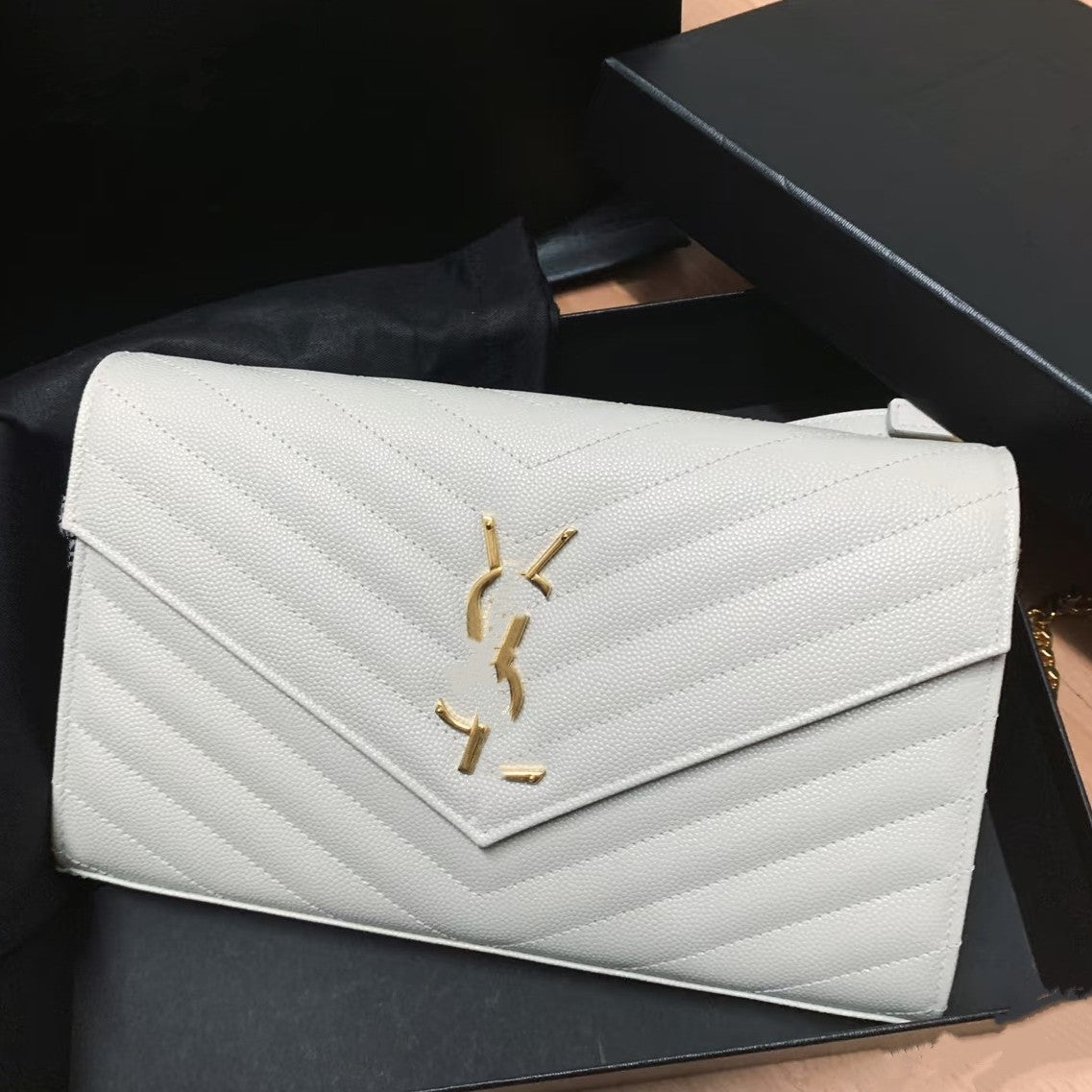 2026 Fashion Foreign Trade Cross-border Chain Single Shoulder Crossbody Envelope Bag, Genuine Leather Caviar Clutch Flap Single Shoulder for Women