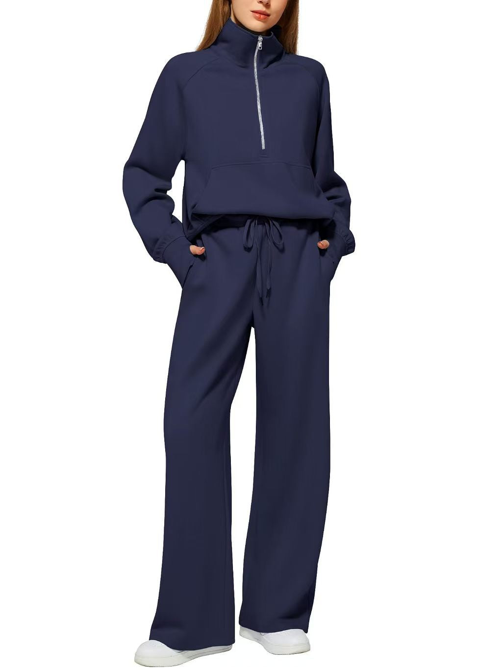 2026 Spring and Autumn New Women's Amazon European and American Casual Two-Piece Stand Collar Zipper Sports Leisure Sweatshirt Set