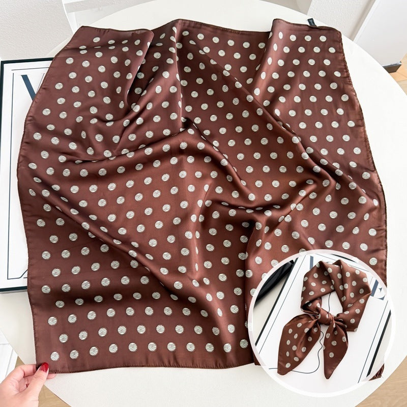 Small square scarf, Chinese style camellia spring and autumn silk scarf for women, Korean style versatile elegant imitation silk scarf, neckscarf tie, bag, and hair tie