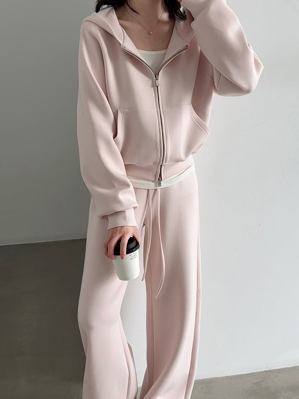Luxi Lazy Hooded Sweatshirt Jacket Wide-Leg Long Pants Women's Autumn/Winter Commuting Slimming Sports Casual Set 21129