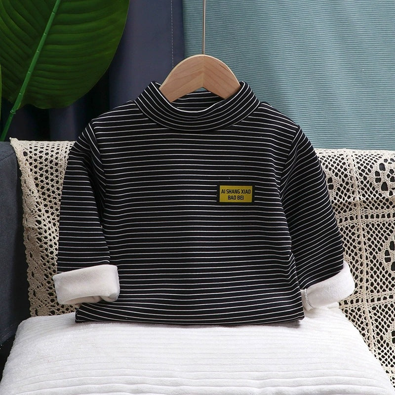 Children's autumn and winter base layers for boys, girls, and warm underwear, fleece-lined thickened shirts